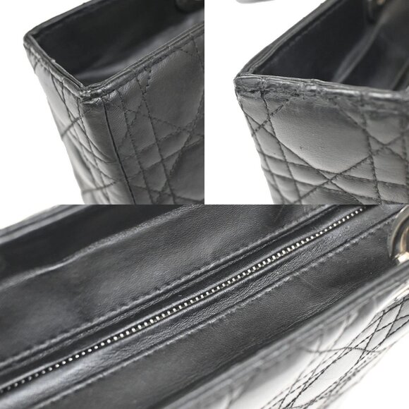 CHRISTIAN DIOR Logo Lady Cannage Shoulder Hand Bag Leather Black SHW 55KB222 - Picture 9 of 16